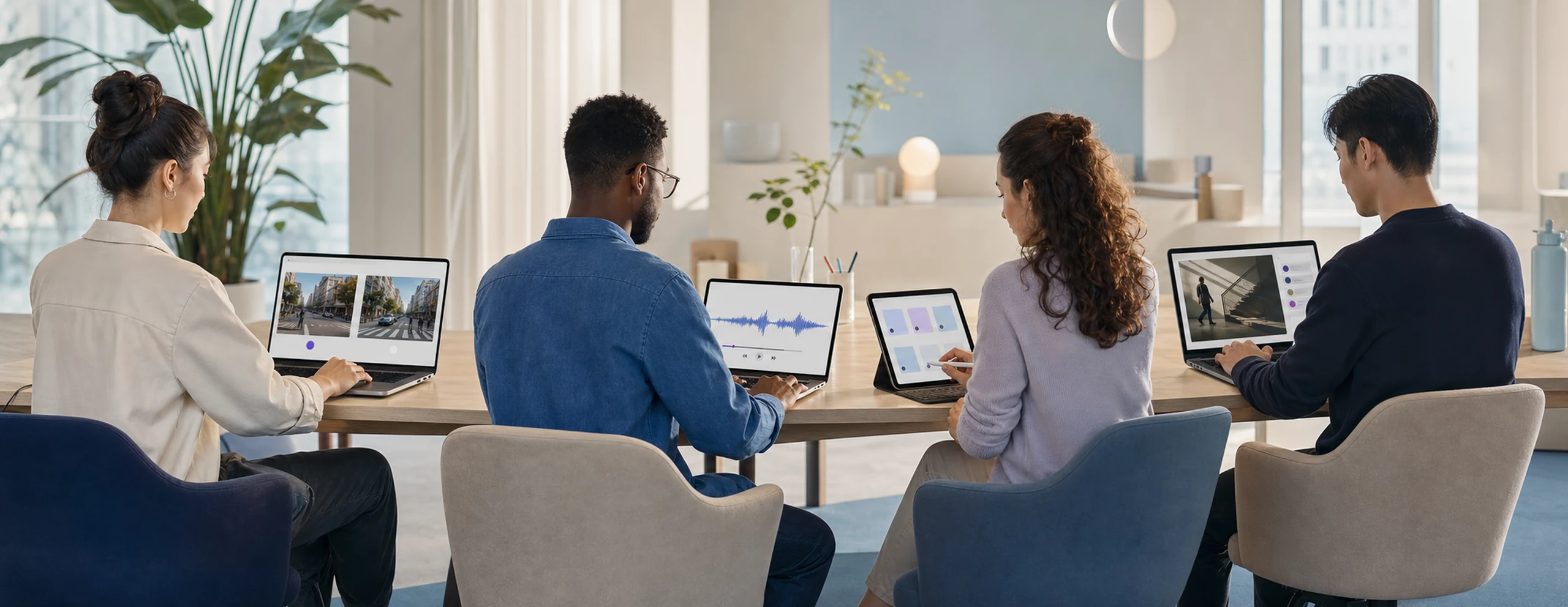 People completing correctly oriented image, speech, language and accessibility tasks for AI training